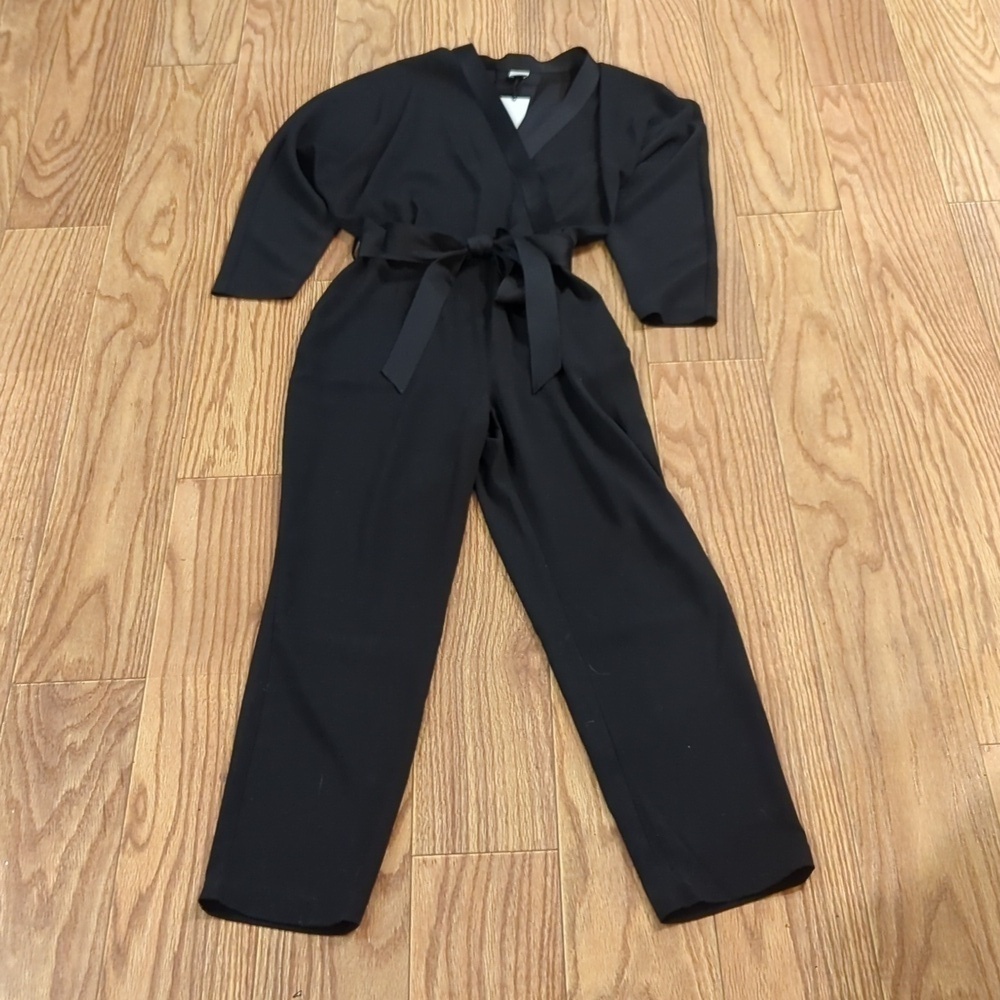 Black belted jumpsuit size 12 stretch Iris & Ink Adeline Cupro NEW with tags
